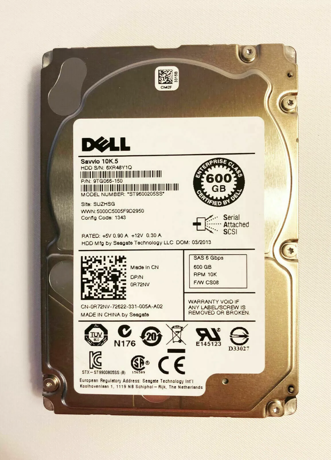 Dell 600GB 10K 6G 2.5 sas hard disk ST9600205SS 0R72NV